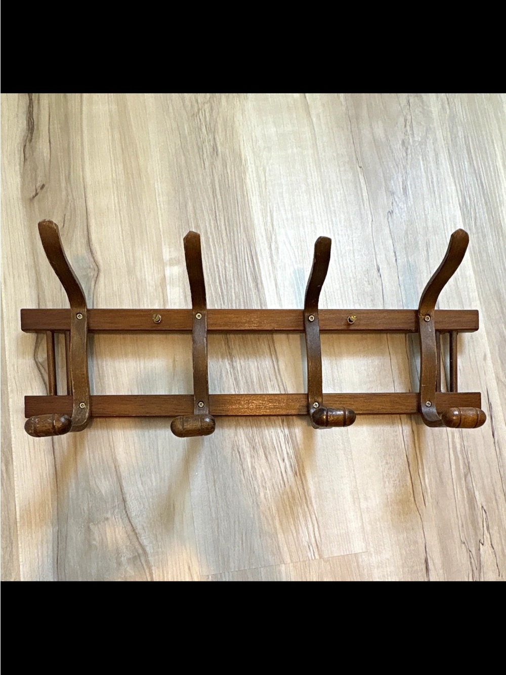 Vintage Thonet-Style Bentwood Wall Coat Rack. 4 Dual Hooks.Includes Brass screws